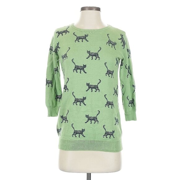 Green Tabby Cat Sweater EUC - Picture 1 of 5